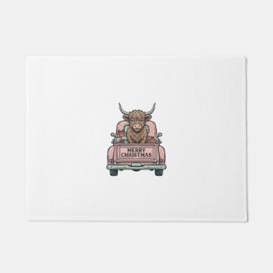 Highland Cow Christmas Truck Vintage Engraving Shi Doormat