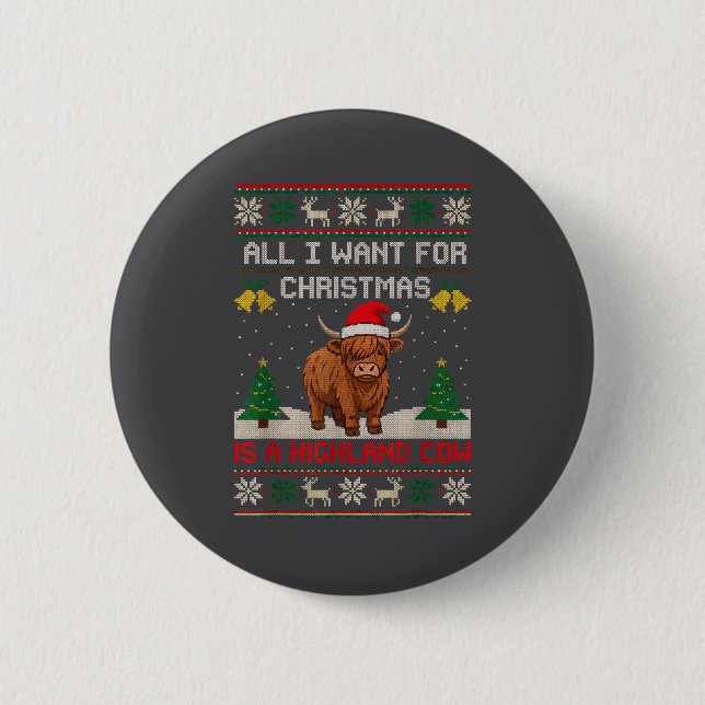 Highland Cow Christmas Ugly Sweater Style Festive  6 Cm Round Badge (Front)
