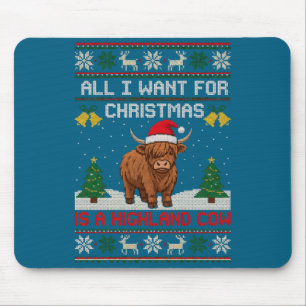 Highland Cow Christmas Ugly Sweater Style Festive  Mouse Pad