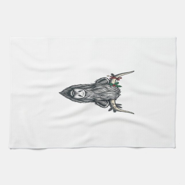 Highland Cow Christmas Ugly Sweater Vector Design_ Tea Towel (Horizontal)