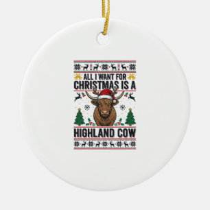 Highland Cow Christmas Vintage Engraving Shirt Des Ceramic Tree Decoration