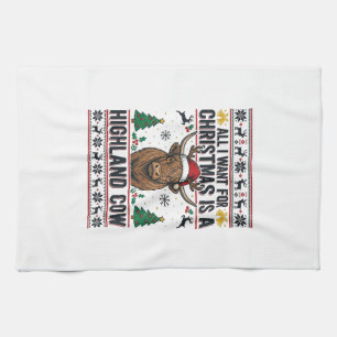 Highland Cow Christmas Vintage Engraving Shirt Des Tea Towel