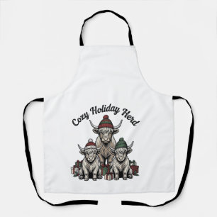 Highland Cow Christmas Vintage Holiday Herd Art Apron