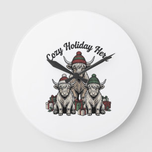 Highland Cow Christmas Vintage Holiday Herd Art Large Clock