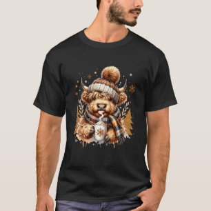 Highland Cow Christmas Winter Cosy Hot Cocoa Winte T-Shirt