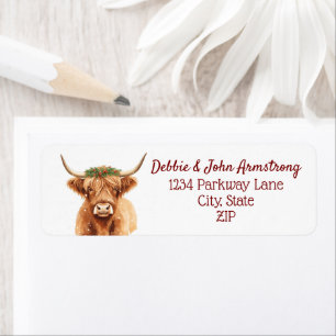 Highland Cow Christmas Wreath Return Address