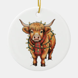 Highland Cow Christmas Xmas Santa Baby Wooly Farm Ceramic Tree Decoration