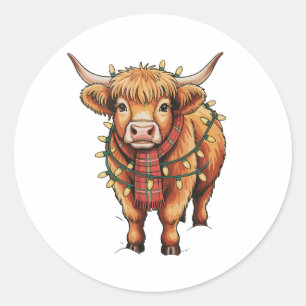 Highland Cow Christmas Xmas Santa Baby Wooly Farm Classic Round Sticker