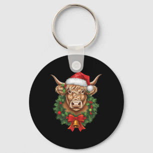 Highland Cow Christmas Xmas Santa Wooly Farm Anima Key Ring