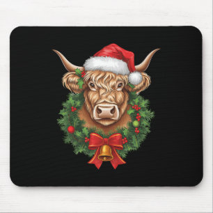 Highland Cow Christmas Xmas Santa Wooly Farm Anima Mouse Pad