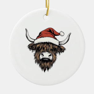 Highland Cow Christmas Xmas Santa Wooly Farm Ceramic Tree Decoration