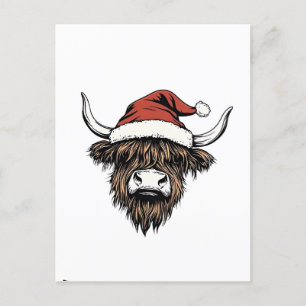Highland Cow Christmas Xmas Santa Wooly Farm Invitation Postcard