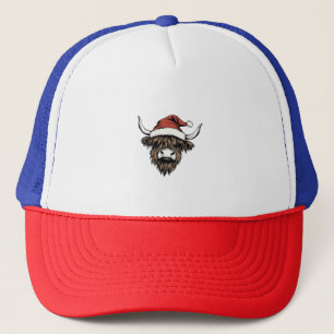 Highland Cow Christmas Xmas Santa Wooly Farm Trucker Hat