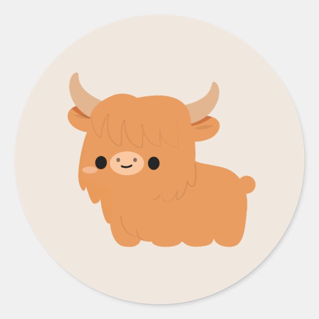 Highland Cow Classic Round Sticker (Front)
