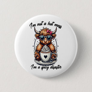 Highland Cow Coffee , Coffee Cow  6 Cm Round Badge