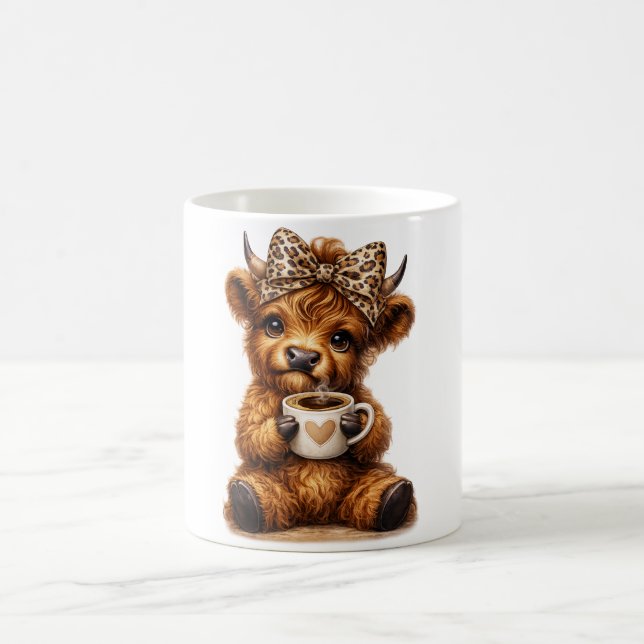 Highland Cow Coffee Wrap: Leopard Bow — Personaliz Mug (Center)
