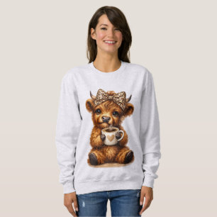 Highland Cow Coffee Wrap: Leopard Bow — Personaliz Sweatshirt