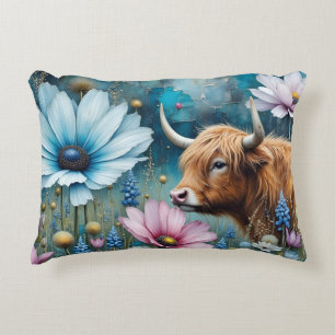 Highland Cow Colourful Cosmos 2 images Decorative Cushion