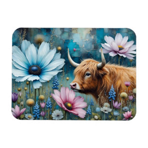 Highland Cow Colourful Cosmos Tapestry  Magnet