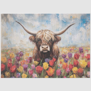 Highland Cow Colourful Tulips Decoupage Tissue Paper