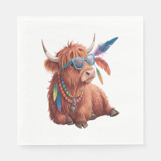 Highland Cow , Cool Cow , Sunglass Napkin (Front)