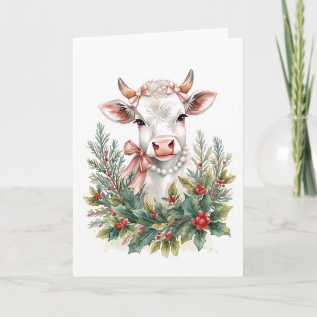 Highland Cow Coquette Christmas  Holiday Card (Front)