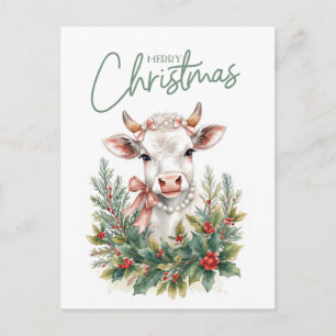 Highland Cow Coquette Christmas Holiday Postcard