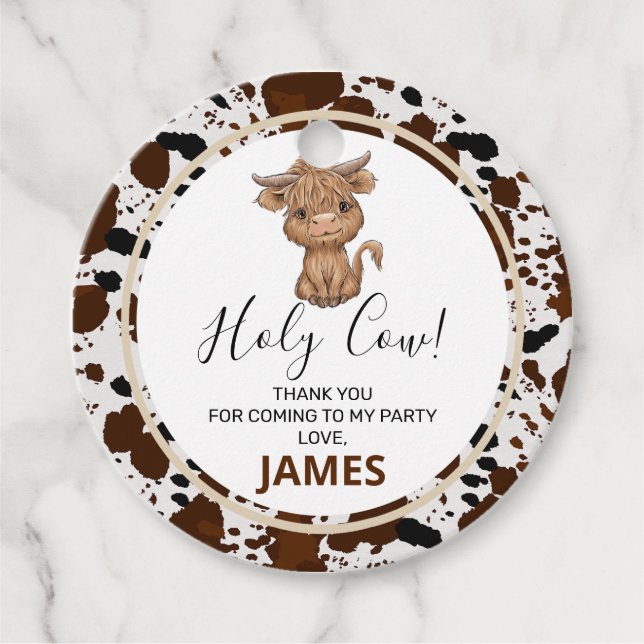Highland Cow Cow Print Birthday Favor Tag (Front)