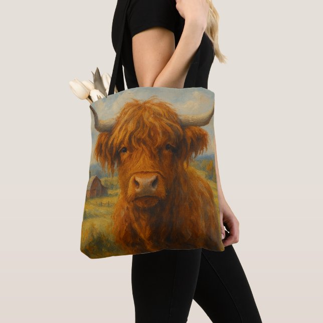 Highland Cow Cross Body Tote (Front & Rear View) Bag (Close Up)