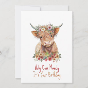 Highland Cow Cute Floral Birthday Invitation