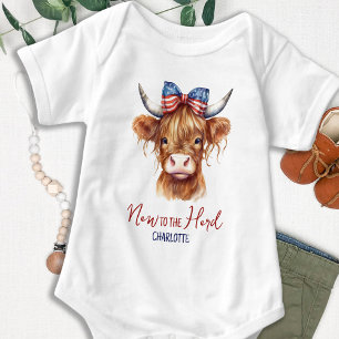 Highland Cow Cute Patriotic New To The Herd Baby Bodysuit