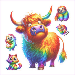 Highland Cow Cute Rainbow Sticker sheet