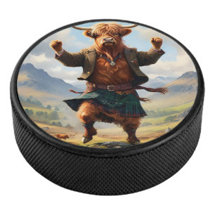 Highland Cow Dancing The Highland Fling, Hockey Puck