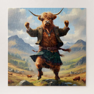Highland Cow Dancing The Highland Fling, Jigsaw Puzzle