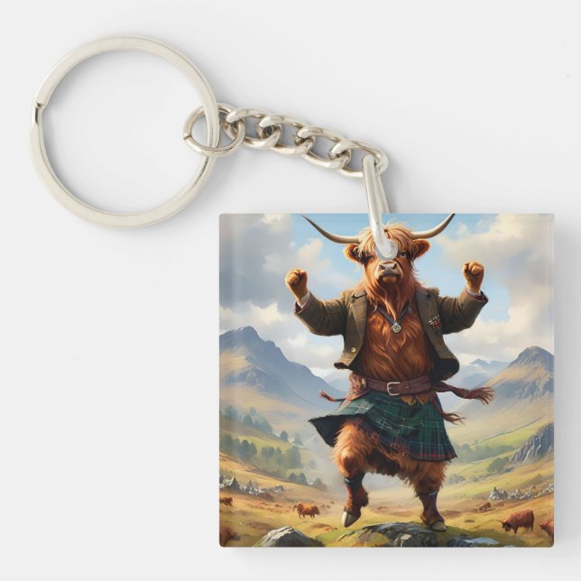 Highland Cow Dancing The Highland Fling, Key Ring (Front)