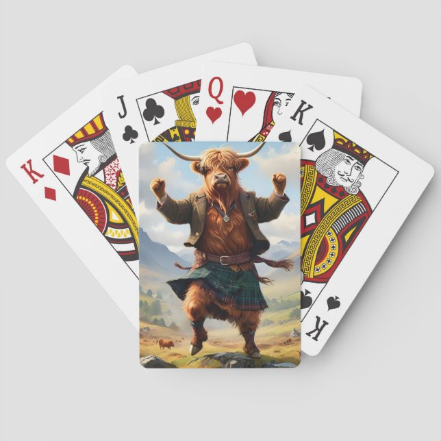 Highland Cow Dancing The Highland Fling, Playing Cards (Back)