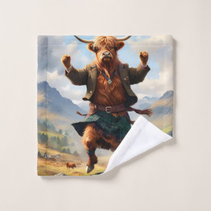 Highland Cow Dancing The Highland Fling, Wash Cloth