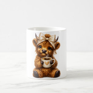 Highland Cow Drink Coffee Wear Cute Leopard Bow — Mug