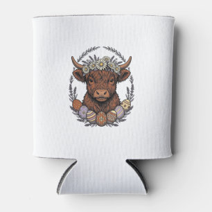 Highland Cow Easter Vintage Floral Egg Art Can Cooler