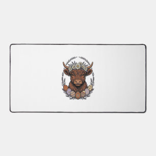 Highland Cow Easter Vintage Floral Egg Art Desk Mat