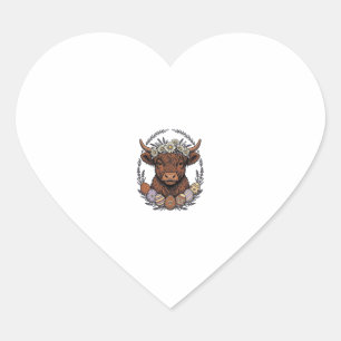 Highland Cow Easter Vintage Floral Egg Art Heart Sticker