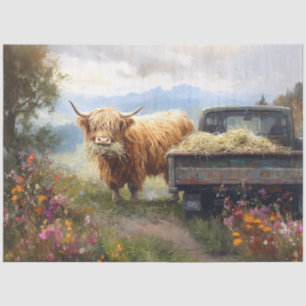 Highland Cow Eating Hay Decoupage Art Tissue Paper