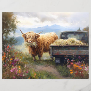 Highland Cow Eating Hay Scrapbook Paper