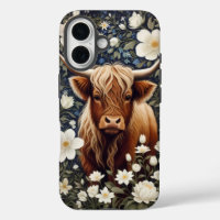 Highland Cow Elegant White Floral
