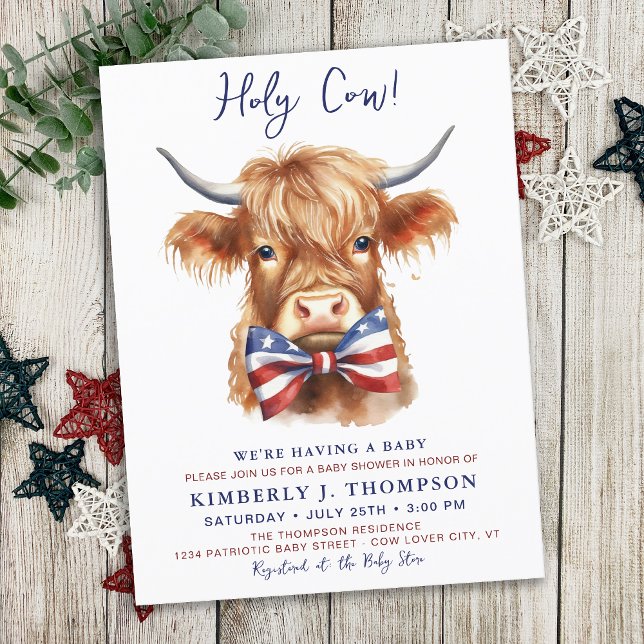 Highland Cow Farm Animal Patriotic Baby Shower  Postcard (Creator Uploaded)