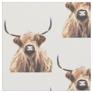 Highland Cow Farm Animal Portrait Fabric