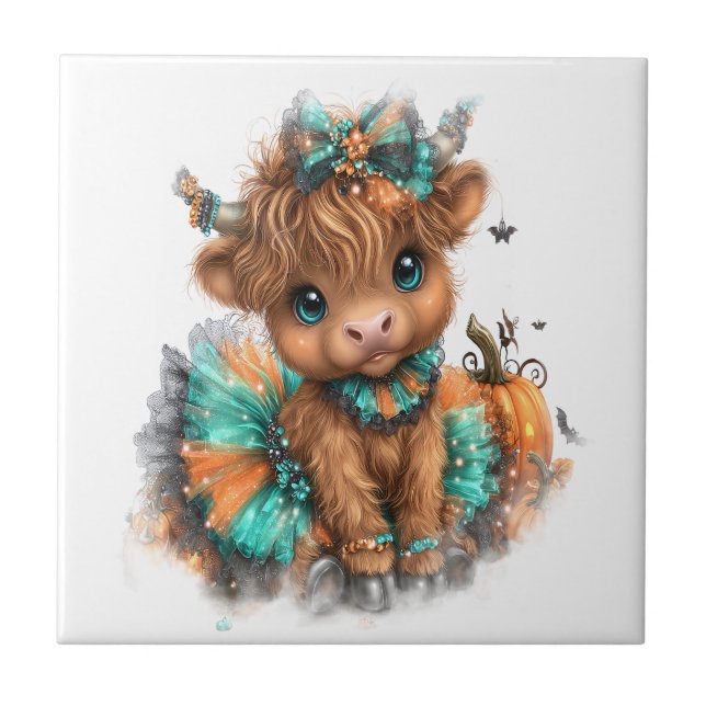 Highland Cow Farm Halloween Tile (Front)
