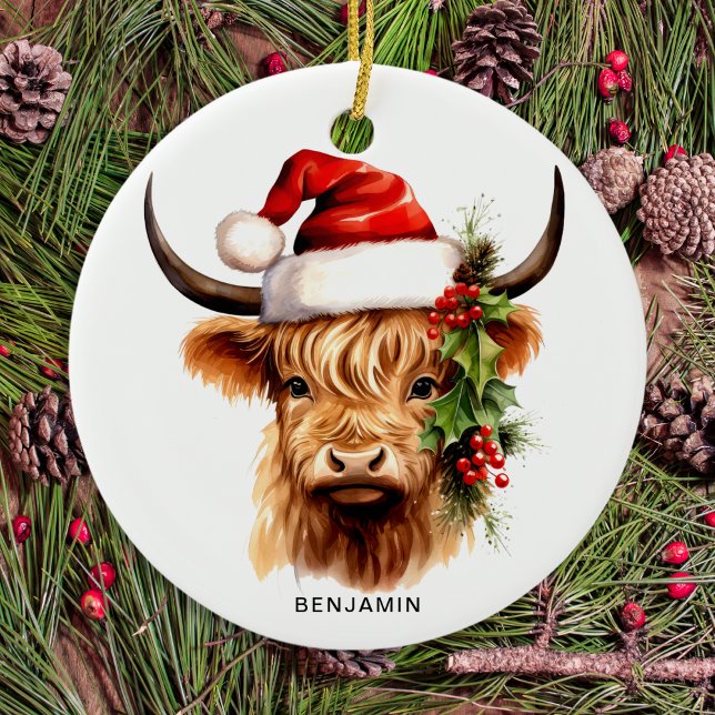 Highland Cow Festive Farm Animal Christmas Ceramic Tree Decoration (Creator Uploaded)