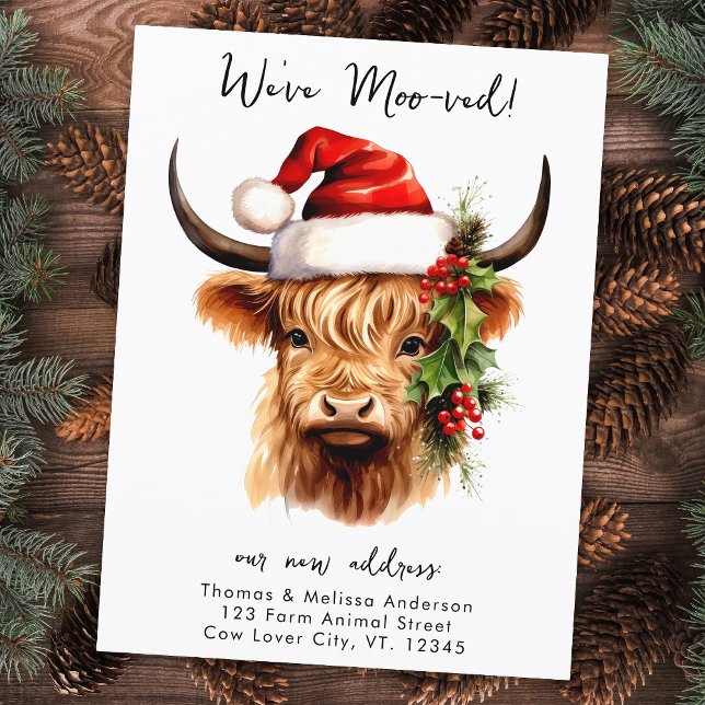 Highland Cow Festive Farm Christmas Holiday Moving Announcement Postcard (Creator Uploaded)