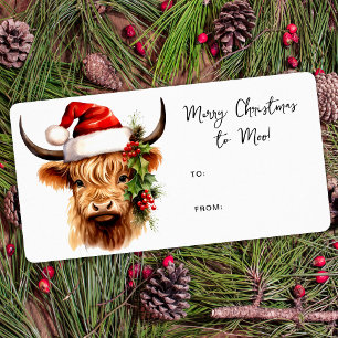 Highland Cow Festive Farm Merry Christmas Gift Label